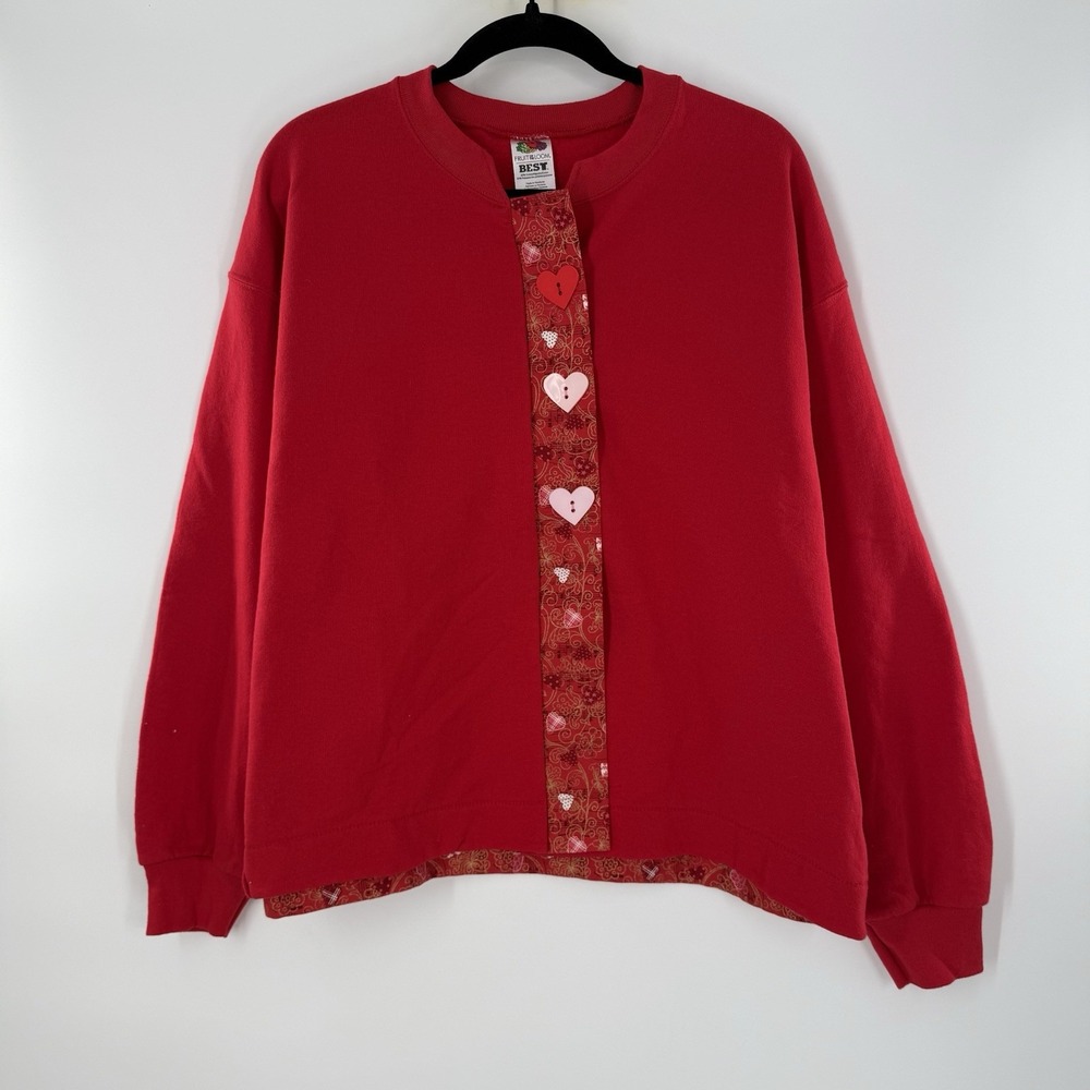 Vintage Fruit Of The Loom Womens Heart Button Cardigan Red XL